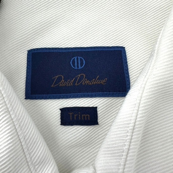 David Donahue Mens 16.5-32/33 White Knit Dress Shirt Trim Fit Long Sleeve - Picture 9 of 10